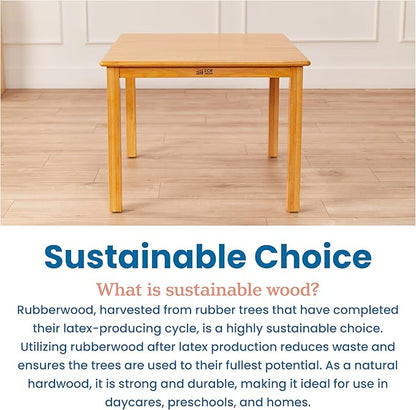 ECR4Kids 30in Square Hardwood Table with 22in Legs, Kids Furniture, Honey