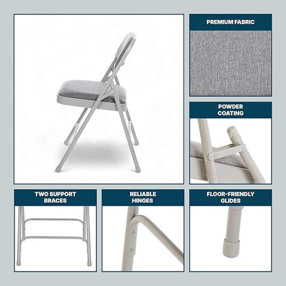 OEF Furnishings OEF2200 Series Heavy-Duty Premium Fabric Padded Upholstery Double-Hinged Folding Chairs (4-Pack, Slate Gray)