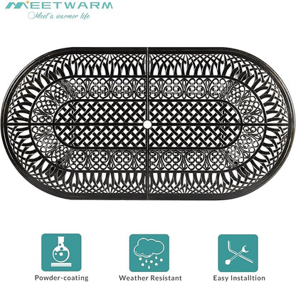 MEETWARM 9-Piece Outdoor Patio Dining Set, 8 Outdoor Dining Chairs and 1 Oval Table with 2" Umbrella Hole, All Weather Cast Aluminum Patio Funiture Set for Backyard, Patio, Garden