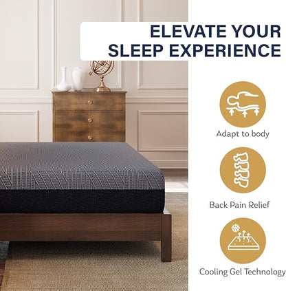 MLILY EGOHOME 10 Inch Twin Mattress, Copper Gel Cooling Memory Foam Mattress for Back Pain Relief,Therapeutic Single Mattress Bed in a Box, Made in USA, CertiPUR-US Certified, 38x75x10 Black