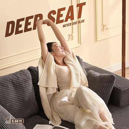 Chaise Lounge Chair, Boneless Couch for Living Room and Bedroom, Sleeper Couches Reading Chairs, Corduroy, Grey