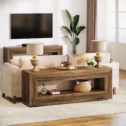 Tribesigns 63" Farmhouse Console Table, Narrow Entryway Sofa Table for Behind Couch, Long Sofa Station, Retro Wooden Entryway Accent Furniture for Living Room, Hallway, Entry, Brown