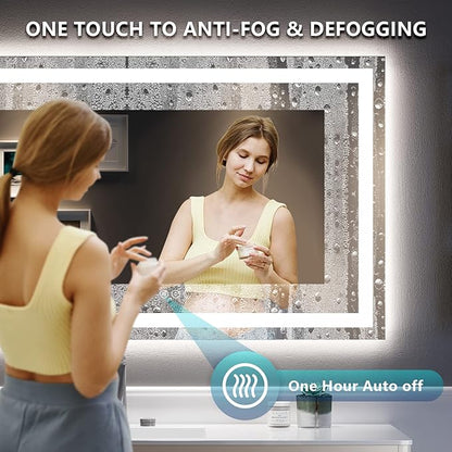 55x36 Inch LED Bathroom Mirror with Lights Front and Backlit Lighted Vanity Mirror for Bathroom Wall with 3 Colors Dimmable Anti-Fog Memory Shatter-Proof IP54 Waterproof Horizontal/Vertical