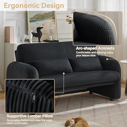 Corduroy Accent Living Room Sets, Modern Upholstered Love Seat with 2 Accent Chairs, Wide Comfy Leisure Chair Sets for Bedroom, Office, Black