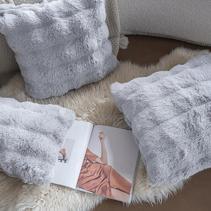 Neelvin Gray Faux Fur Cozy Soft Double-Sided Decorative Throw Pillow Covers 16x16 inch Set of 2,Velvet Pillowcase Cushion Case for Sofa Couch