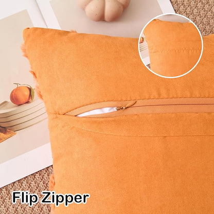 Kevin Textile Fall Pillow Covers 16x16 Inch Set of 2 Soft Pumpkins Decorative Square Pillowcases Plush Autumn Faux Fur Cushions Harvest Gift for Couch Sofa Chair Bedroom Home Decor, Orange