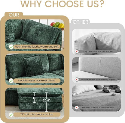 147.8" U Shaped Modular Sectional Sofa, Comfy Cloud Couch with Movable Ottoman, Deep Seat Modular Sofa, Sectional Couches for Living Room, Bedroom, Apartment (Green)