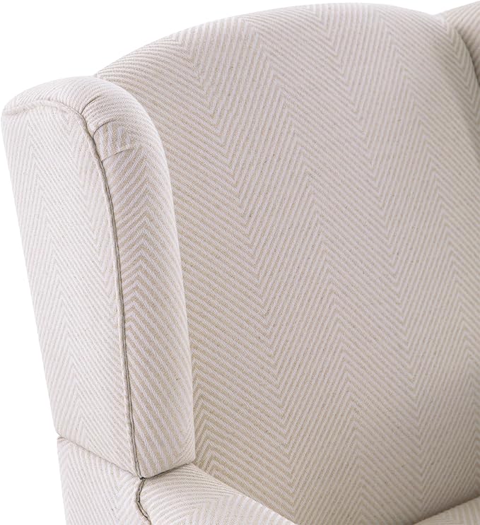 HUIMO Living Room Chair Upholstered High Back Armchair Retro Printed Wingback Chair in Linen for Bedroom & Study Comfy Accent Sofa Chair Reading Chair Holds 300lbs (Navy Blue) (1, Tan with Lines)