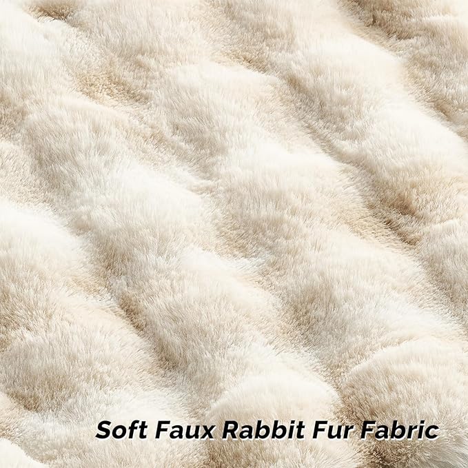 FUTEI Beige White Decorative Throw Pillow Covers 12x20 Inch Set of 2,Soft Fuzzy Faux Rabbit Fur Pillow Case with Raised Texture,Neutral Boho Home Decor for Couch Bed Living Room
