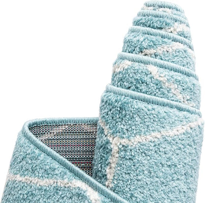 Unique Loom Trellis Frieze Collection Area Rug - Geometric (2' x 6' 1" Runner Light Blue/Ivory)