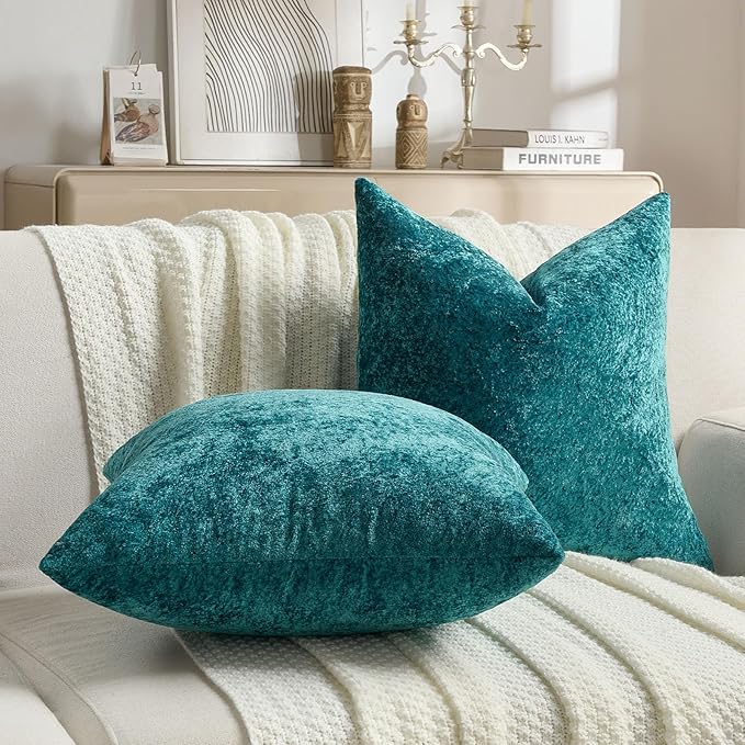 FUTEI Teal Flannel Throw Pillow Covers 16x16 Inch Set of 2,Soft Dimensional Textured Cushion Cases,Modern Home Decor for Couch Living Room