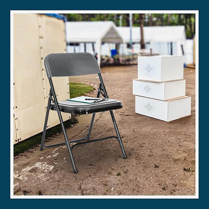 OEF Furnishings OEF800 Series Premium Heavy-Duty Plastic Folding Chairs, Lightweight, Durable Seating for Indoor and Outdoor Use, 500 lb Capacity (4-Pack, Gray Plastic with Black Frame)