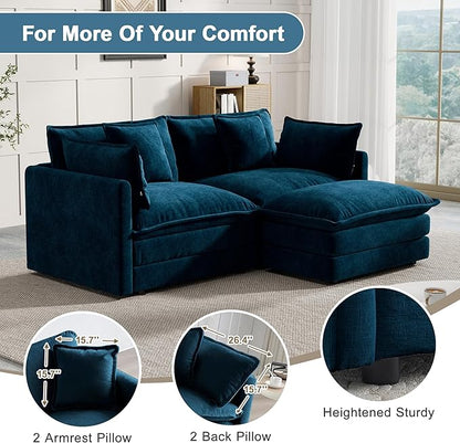 Modular Sectional Sofa, 76.7 Inch L-Shaped Cloud Sofa with Deep Seat Comfortable Chenille Sofa with Cushion Double Sectional Sofa for Living Room Apartment,Blue