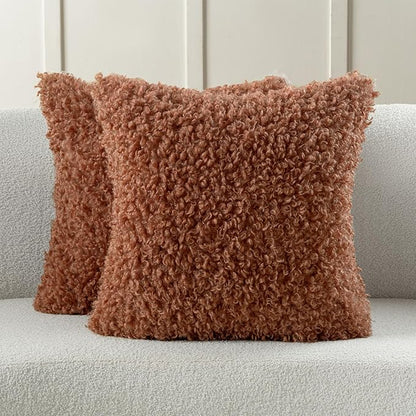 FUTEI Rust Decorative Throw Pillow Covers 26x26 Inch Set of 2,Soft Fluffy Faux Wool Fur Boucle Textured Pillow Shams,Modern Home Decor for Couch Bed Living Room Office