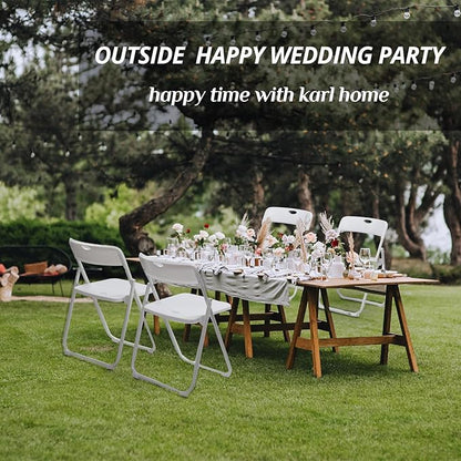 Karl home 4 Pcs Folding Chair, 300LBS Lightweight Foldable Plastic Chair, Reinforced Metal Frame Easy to Fold & Store for Indoor & Outdoor, Wedding, Party, Meeting Room, Patio and Garden, White