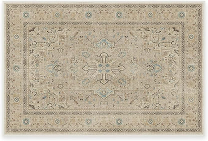 RUGGABLE Washable Vintage Area Rug – Kamran Ivory Opal 2x3, Stain-Resistant, Non-Slip – Small Machine Washable Rugs for Living Room, Bedroom, Hallway, Entryway & Bathroom–with Cushioned Pad