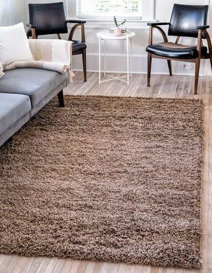 Unique Loom Solid Shag Collection Area Rug (4' 1" x 6' 1" Rectangle, Sandy Brown)