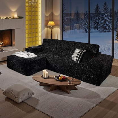 114" Glitter Cloud Sectional Couch with L-Shape Chaise, Modern Boneless Couches for Living Room, Fluffy Tufted Deep Seat Modular Sofa in a Box No Assembly