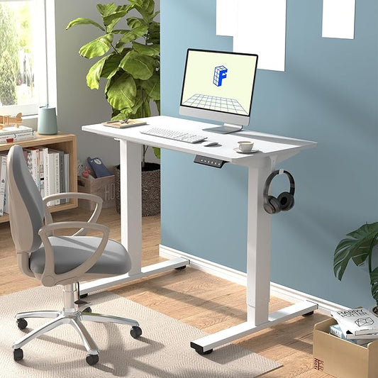 FLEXISPOT EN1 One-Piece Standing Desk 40"x24" White - Home Office Use, Height Adjustable with 4 Memory Presets, Supports Multiple Monitors, White Frame + White Top