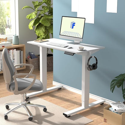 FLEXISPOT EN1 One-Piece Standing Desk, 48 x 24 Inches Electric Height Adjustable Desk for Home Office (White Frame + White Desktop)