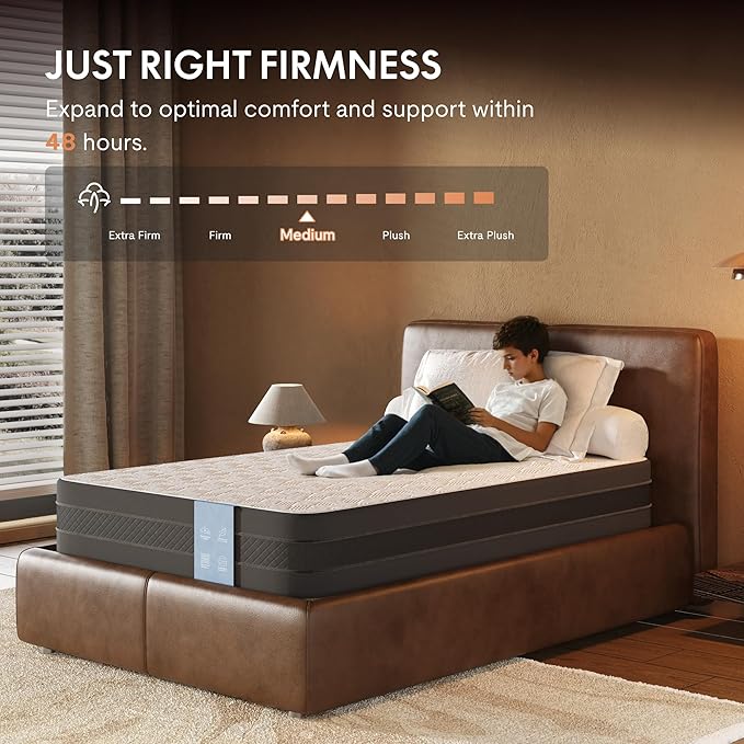 FLEXISPOT 6'' Twin Size Cooling Gel Memory Foam Mattress, Viscose from Bamboo, Medium Firm, 10-Year Warranty, Mattress-in-A-Box, Certi-PUR & Oeko-TEX Certified, Washable, Fire-Resistant.