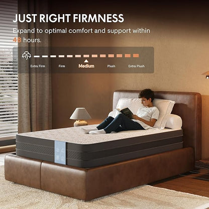 FLEXISPOT 6'' Twin Size Cooling Gel Memory Foam Mattress, Viscose from Bamboo, Medium Firm, 10-Year Warranty, Mattress-in-A-Box, Certi-PUR & Oeko-TEX Certified, Washable, Fire-Resistant.