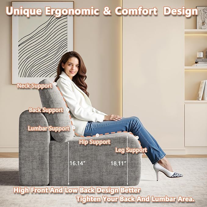 EASE MOOSE Oversized Sectional Cloud Couch, 8-Seat Modular Couch Set, Corner V-Shaped Deep-Seat Boneless Sofa, No-Assembly Chenille Sofa for Living Room, Light Grey