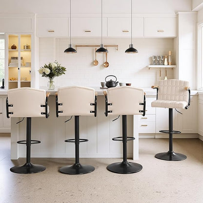 VECELO Bar Stools Set of 2, Adjustable Upholstered Swivel Barstools, Modern Counter Height Bar Stools with Back and Footrest, Island Chairs for Kitchen, Dining Room, Bar