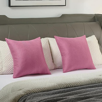 FUTEI Hot Pink Chenille Throw Pillow Covers 22x22 Inch Set of 2,Soft Wide Chevron Textured Cushion Case,Farmhouse Home Decor for Couch Bed Living Room