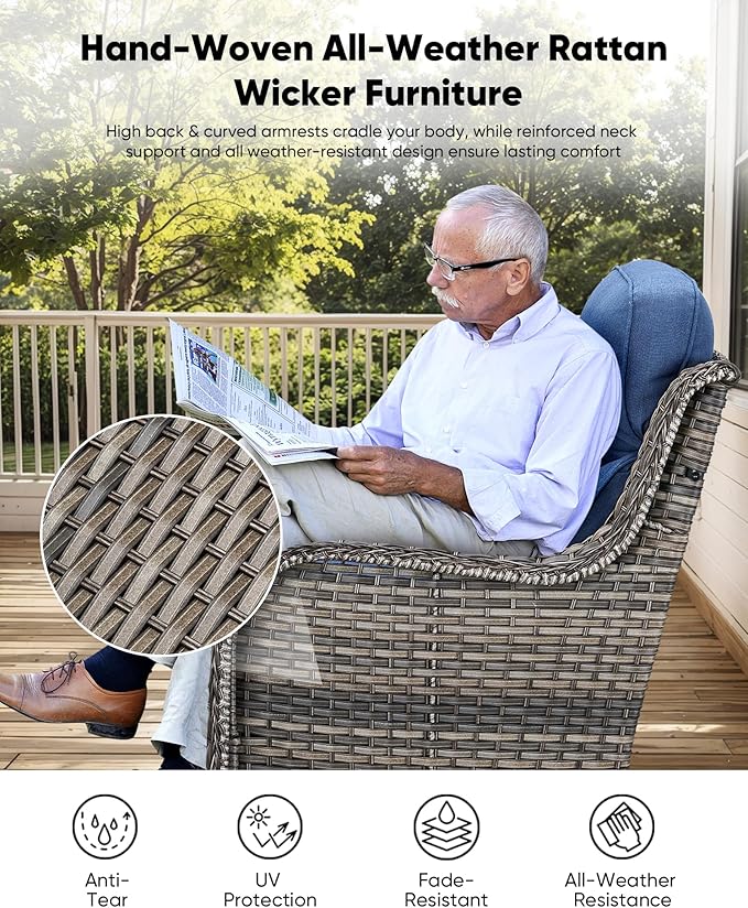 HUMMUH Wicker Patio Furniture Set 6 Inch Thick Cushion Outdoor Swivel Rocker Patio Chairs with Deep Seat Sofa 6PCS Outdoor Furniture Set for Porch Garden Deck