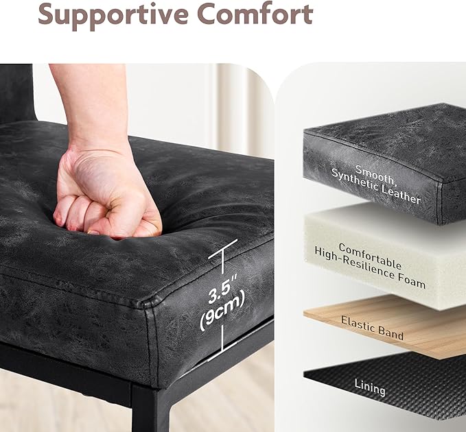 ALPHA HOME 24 Inch Bar Stools, Kitchen Counter Stools with Backs, Black Bar Stools Set of 3, PU Leather Barstools, Kitchen Stools with Back&Upholstered Footrest, Sturdy Chromed Metal Steel Frame