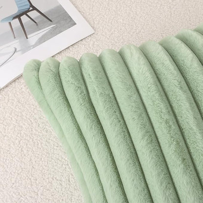 Pallene Faux Fur Plush Throw Pillow Covers 20x20 Set of 2, Luxury Soft Fluffy Striped Decorative Pillow Covers for Sofa, Couch, Living Room, Sage Green