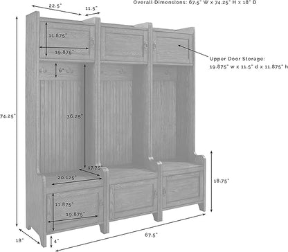 Crosley Furniture Fremont 3-Piece Hall Tree Entryway Set with Storage Cabinets and Coat Rack Hooks, Distressed White