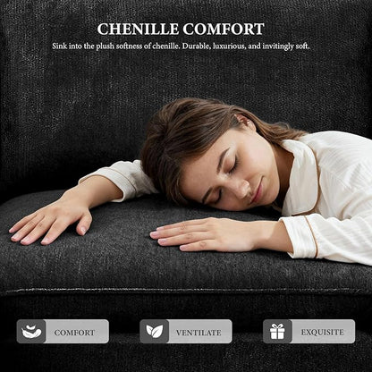 108" Sectional Couches for Living Room Boneless Couch Upholstered Cloud Couch Sectional Modular Sectional Sofa with L Shaped (Chenille-Black, 4 Seat+2 Ottoman)