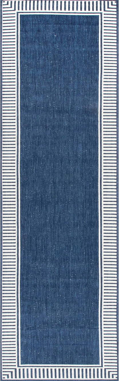 nuLOOM 2' x 10' Outdoor/Indoor Asha Area Rug, Asha Navy, Casual Design with Striped Border, Stain Resistant, Highly Durable, for Patio, Balcony, Bedroom, Living Room, Dining Room, Bathroom