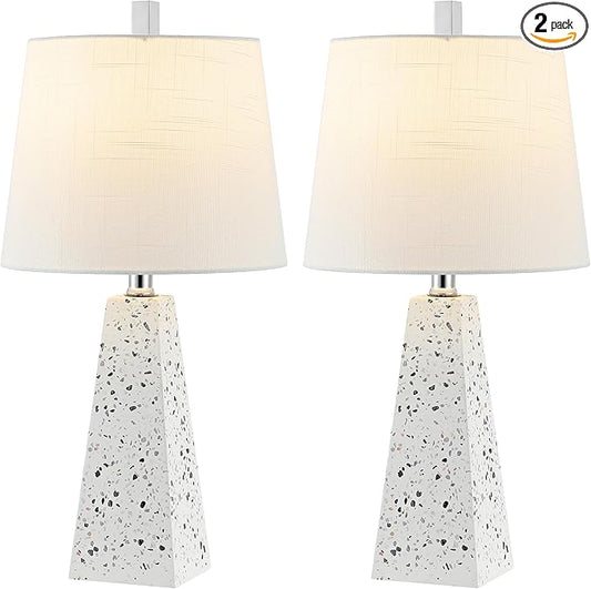 JONATHAN Y JYL1037B-SET2 Owen 20.5" Resin LED Table Lamp Contemporary, Office, Living Room, Family Room, Dining Room, Bedroom, Hallway, Foyer, White Terrazzo (Set of 2)