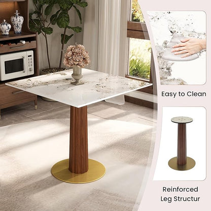 Sintered Stone Square Office Table and Chair Set - Meeting Table for Small Offices (Dark Brown Leg and Pandora Top, 1 Table and 4 Chairs)