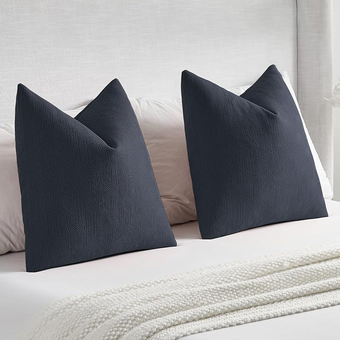 FUTEI Navy Blue Chenille Decorative Throw Pillow Covers 16x16 Inch Set of 2,Soft Cozy Striped Geometric Patterns Cushion Cases,Modern Home Decor for Couch Bed Living Room