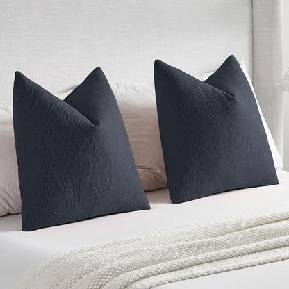 FUTEI Navy Blue Chenille Decorative Throw Pillow Covers 22x22 Inch Set of 2,Soft Cozy Striped Geometric Patterns Cushion Cases,Modern Home Decor for Couch Bed Living Room