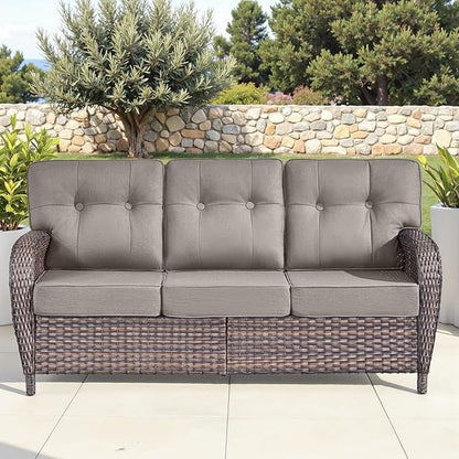 6-Piece Rotating Balcony Chair Set with 31-inch T-Shaped Wide backrest - Rattan Outdoor Rotating Balcony Chairs, Wide backrest Comfortable Outdoor Sliding Chair - Brown | Grey