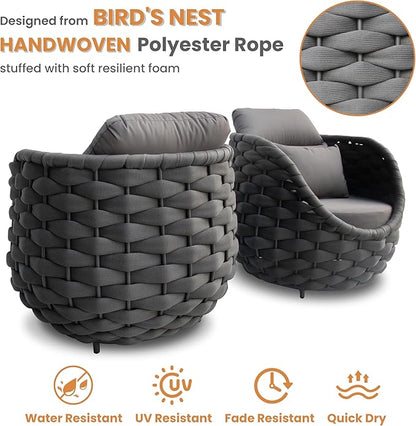 Lanai Outdoor Furniture Set: 6-Piece Aluminum Woven Rope Patio Conversation Set - Modern Cushions Sofa Set Assembled - Porch Seating Couch Set for Deck Yard Garden Pool Hotel Resort, Dark Grey