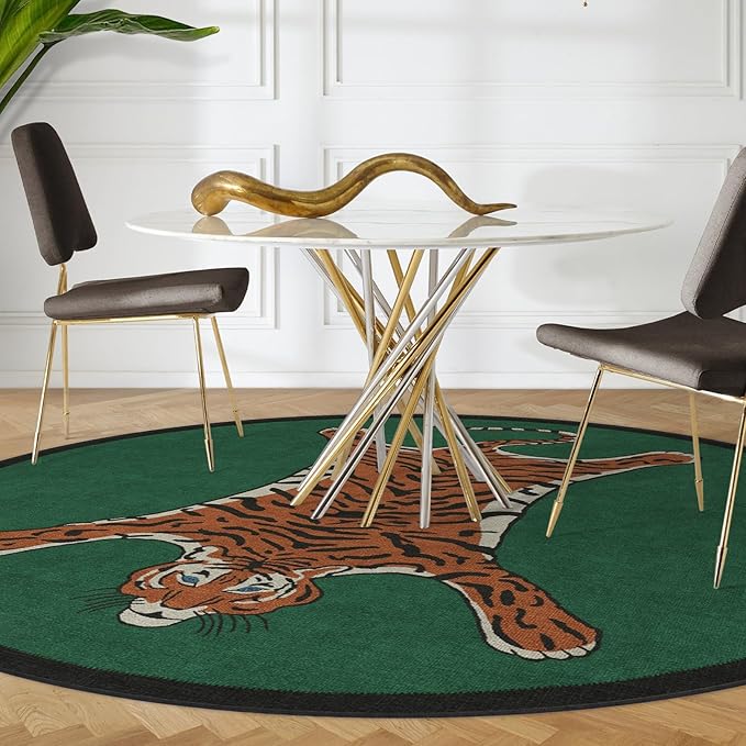 RUGGABLE x Jonathan Adler Machine Washable Modern Area Rug – Tiger Emerald 8 ft Round, Stain-Resistant, Non-Slip – Large Rugs for Living Room, Bedroom, Hallway, Entryway & Office–with Standard Pad