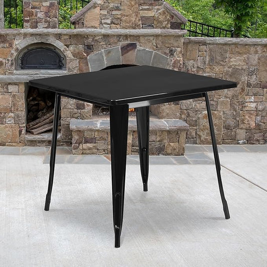 Flash Furniture Felix Commercial Grade 31.5" Square Black Metal Indoor-Outdoor Table