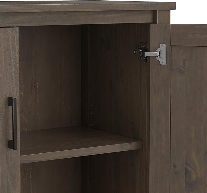 SIMPLIHOME Ela Solid Wood 32 inch Wide Transitional Low Storage Cabinet in Smoky Brown for The Living Room, Entryway and Family Room