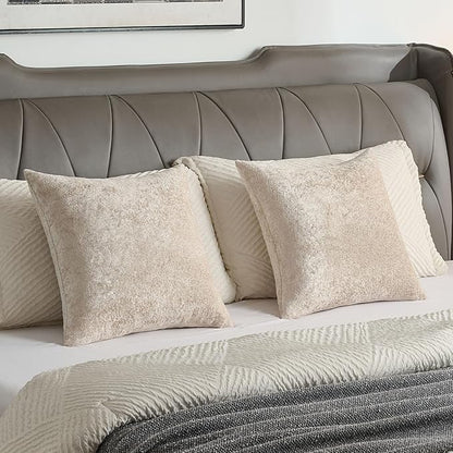 FUTEI Beige Flannel Throw Pillow Covers 20x20 Inch Set of 2,Soft Dimensional Textured Cushion Cases,Modern Home Decor for Couch Living Room