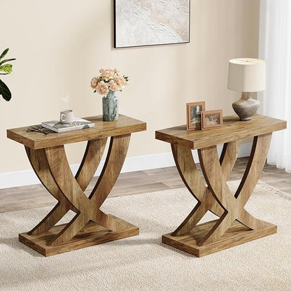 Tribesigns Wood End Side Table for Living Room, Night Stand for Bedroom with Cross Fishtail Support, Farmhouse Nightstand for Small Spaces, Accent Furniture, Easy Assembly, Retro Wood Grain (1, Brown)