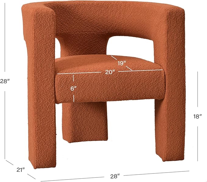 KINWELL 28" W Boucle Accent Chair Armchairs Set of 2, Upholstered Square Open-Back Barrel Chair, No Assembly Side Chair ArmChairs for Living Room Bedroom Lounge (Caramel)