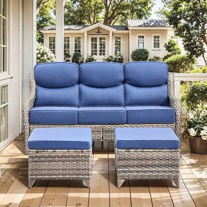 HUMMUH Wicker Patio Furniture Set 6 Inch Thick Cushion Outdoor Swivel Rocker Patio Chairs with Deep Seat Sofa 5PCS Outdoor Furniture Set for Porch Garden Deck