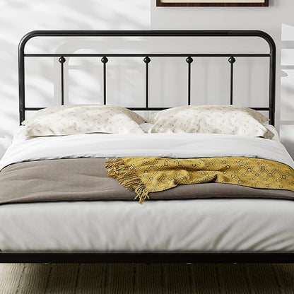 Queen Size Headboard with Black Metal Construction, Adjustable Height, Sturdy Farmhouse Wrought Iron Headboards Only