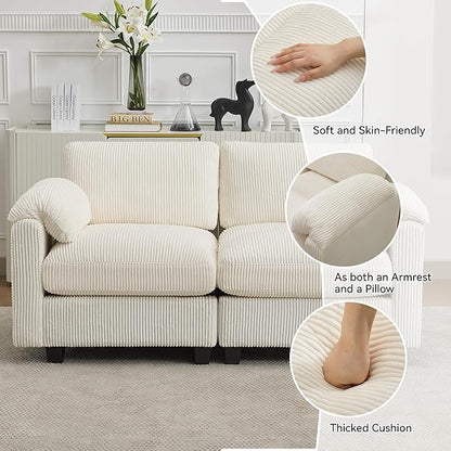 118'' U-Shaped Sectional Couch with 2 Ottoman, Oversized Modular Couches for Living Room, Corduroy Deep Seat Cloud Sofa with Center Stitched, Beige